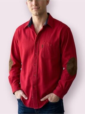 Pendleton Elbow Patch Trail Shirt 100% Wool Red and Brown Size Large